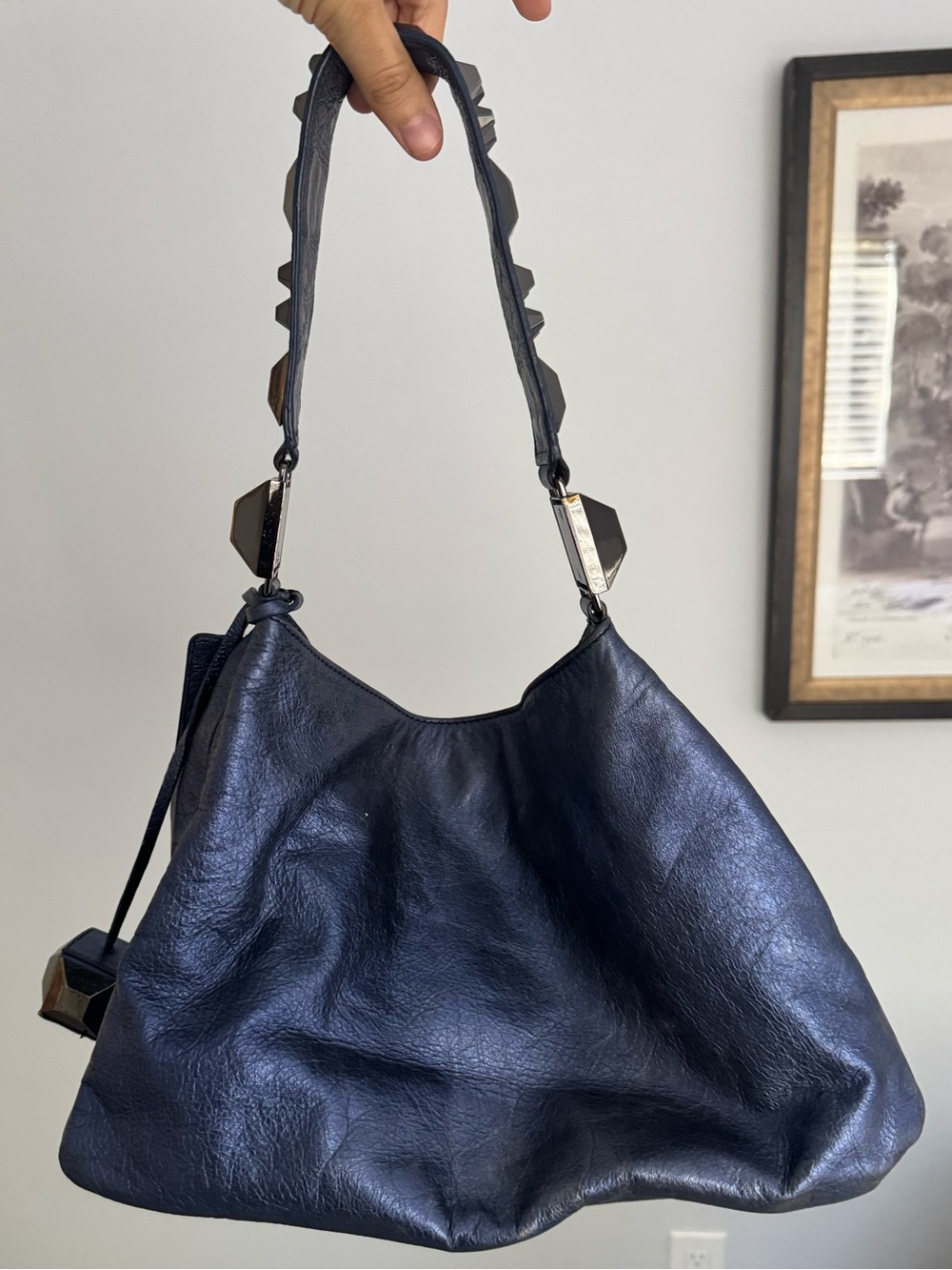Betsey Johnson Vintage Y2K Metallic Blue Studded Hobo Bag - Picture 3 of 11